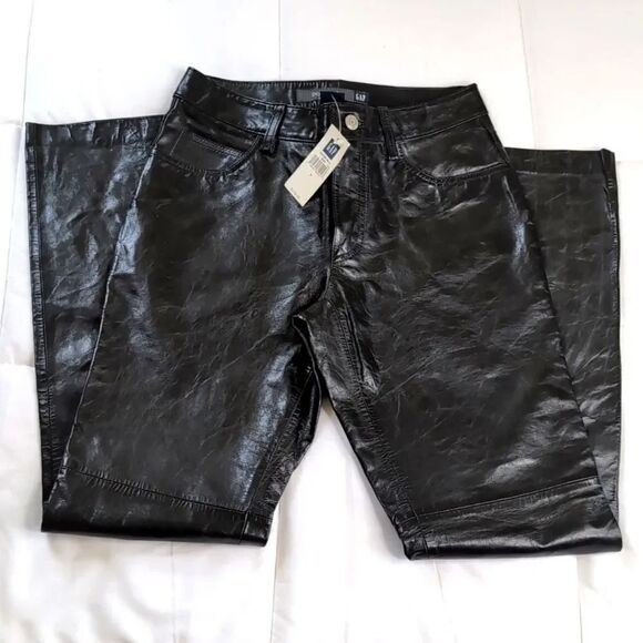 Vintage Gap Y2K Genuine Black Leather Boot Cut Pants size 2 NEW WITH TAGS - Picture 1 of 12